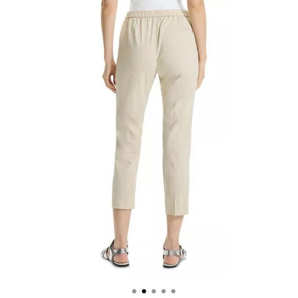 Theory Linen Pants Stretch Ivory Cream Cropped Sz 6 Preppy Pockets - Picture 2 of 11